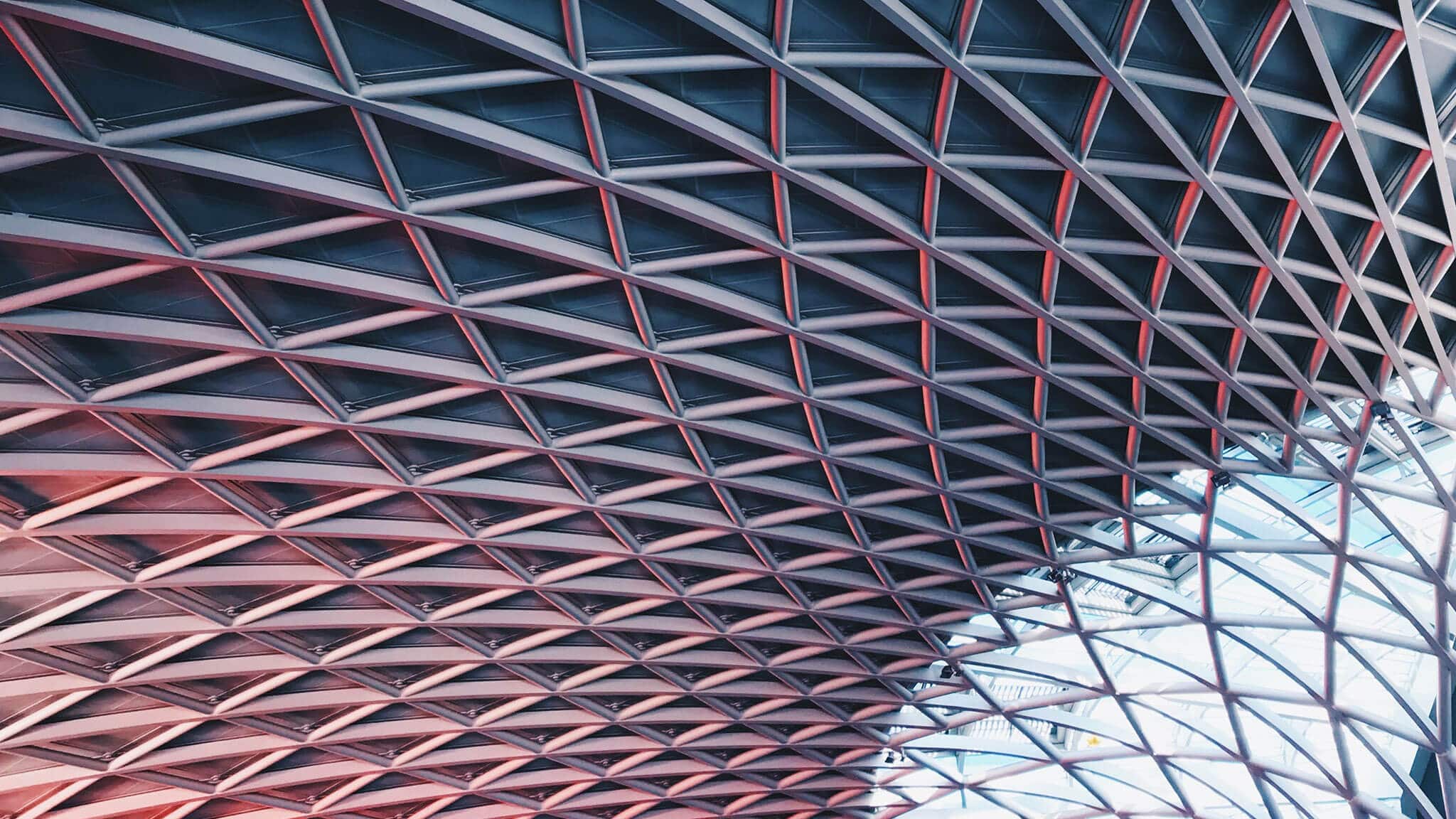 Low angle shot of internal steel lattice ceiling