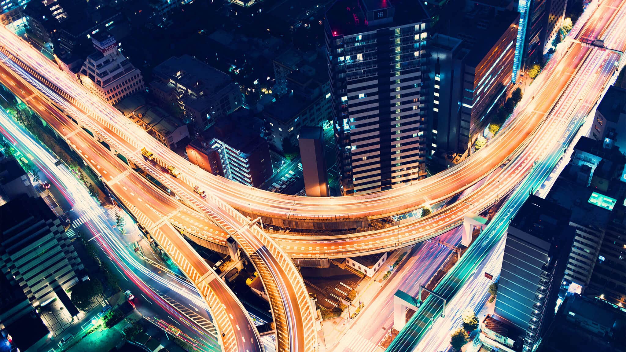 Time lapse of roads in the middle of the city at night