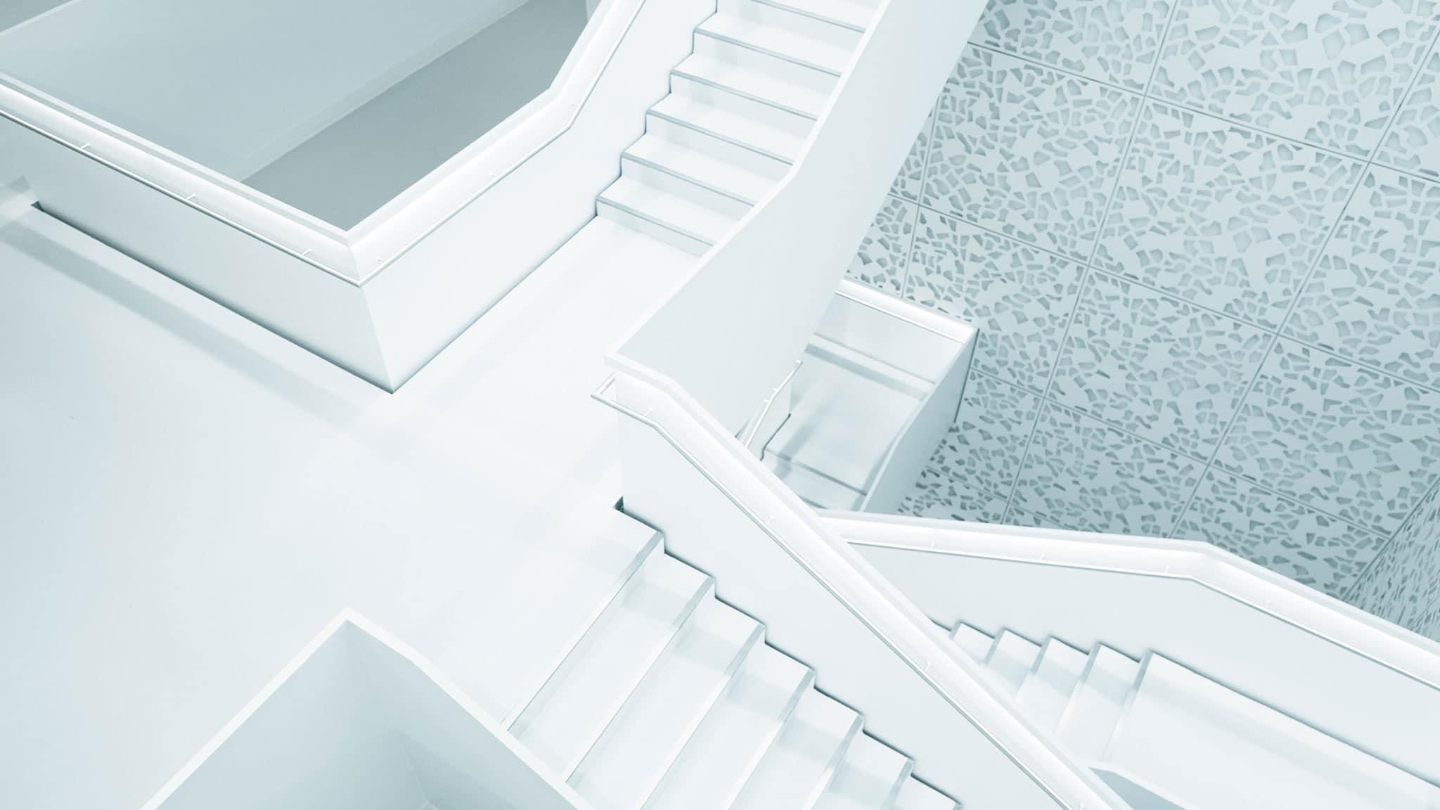 High angle shot of three white staircases