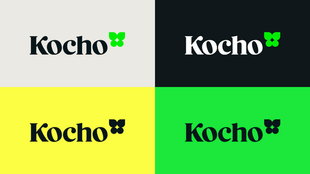 Kocho logo in different coloured backgrounds