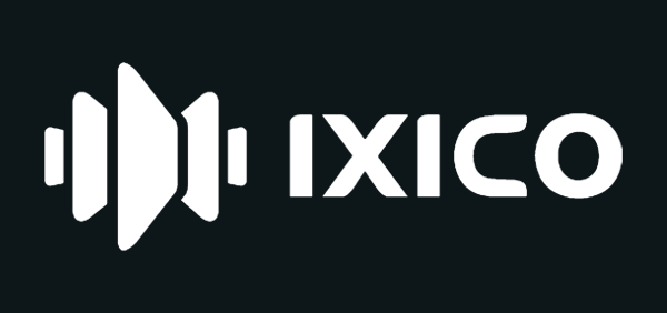IXICO logo in white on black background