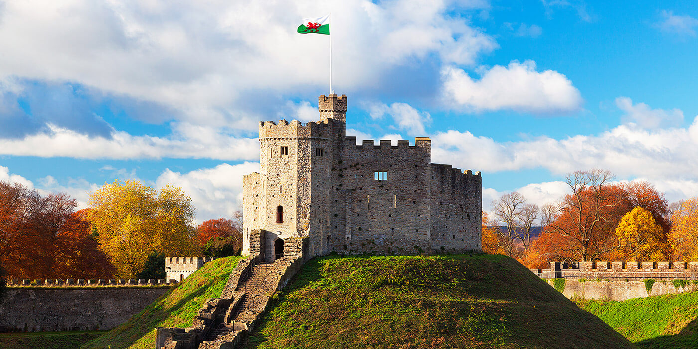 Cardiff castle in the sunshine