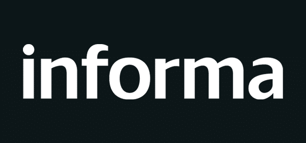 Informa white client logo on black background