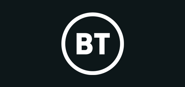 BT logo in white, ebony background